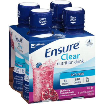 Ensure Clear nutrition drink package with four bottles on a white background