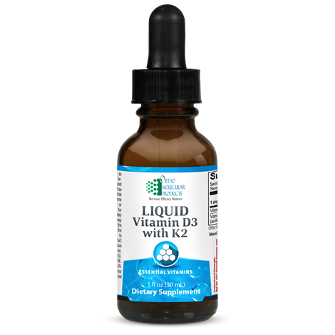 A bottle of OrthoMolecular Products Liquid Vitamin D3 with K2.
