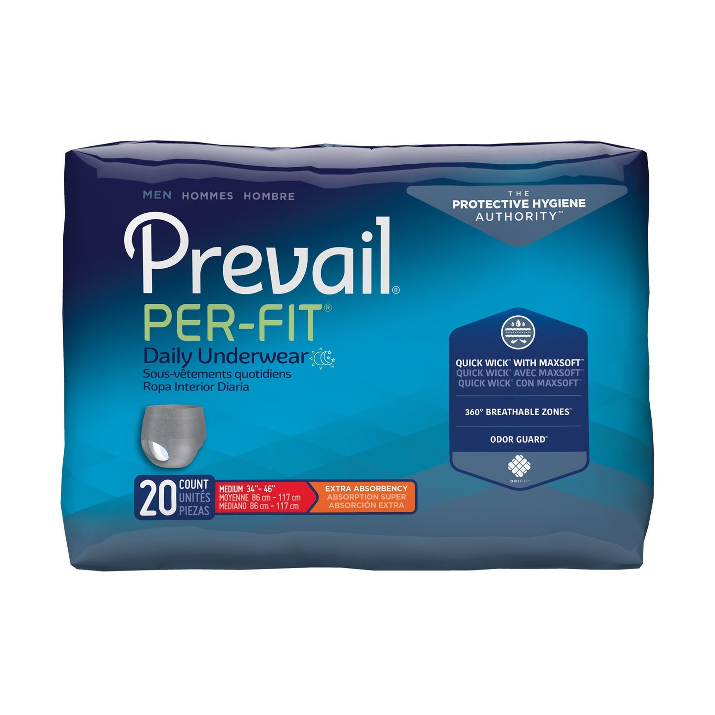 Package of Prevail Per-Fit daily underwear on a white background