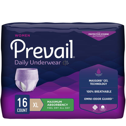 Package of Prevail women's daily underwear on a white background