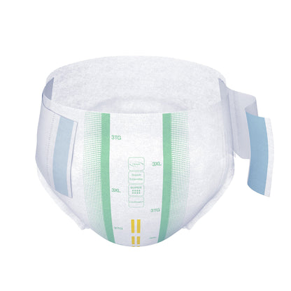 White diaper with tabs with green and blue accents on a white background