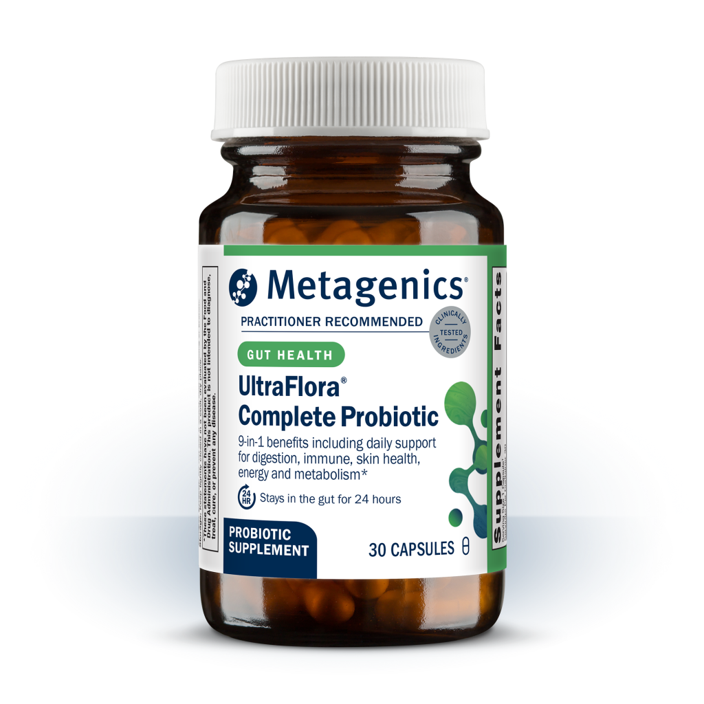 Metagenics UltraFlora Complete Probiotic bottle on a white background