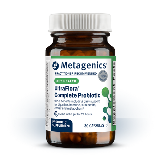 Metagenics UltraFlora Complete Probiotic bottle on a white background
