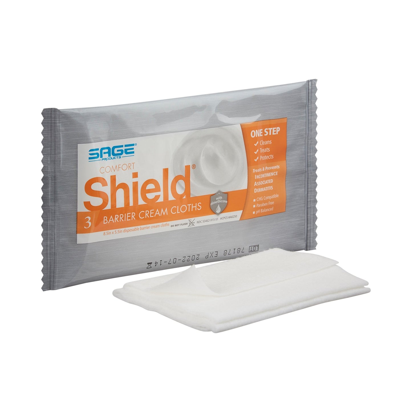 Pack of Sage Comfort Shield barrier cream cloths on a white background
