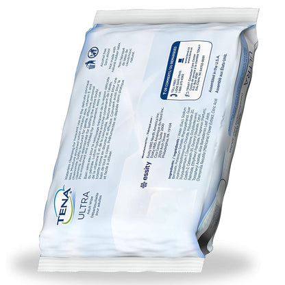 Pack of TENA Ultra adult wipes with branding on a white background
