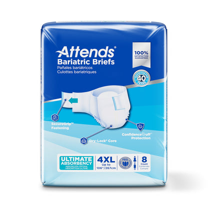 Package of Attends Bariatric Briefs on a white background