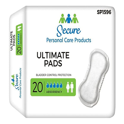 Box of Secure Ultimate Pads with product packaging details on a white background