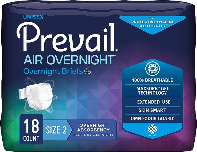 Prevail Air Overnight Adult Briefs with Refastenable Tabs- Size 2 (NGX-013)