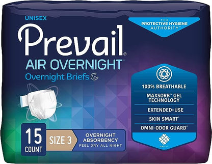Prevail Air Overnight Adult Briefs with Refastenable Tabs- Size 3 (NGX-014)