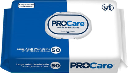A package of ProCare adult washcloths, aloe/vitamin E scented, with 50 count.
