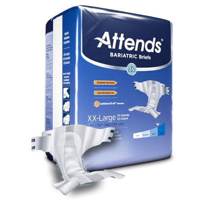 A blue package of Attends Bariatric Briefs.