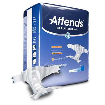Package of Attends Bariatric Briefs on a white background