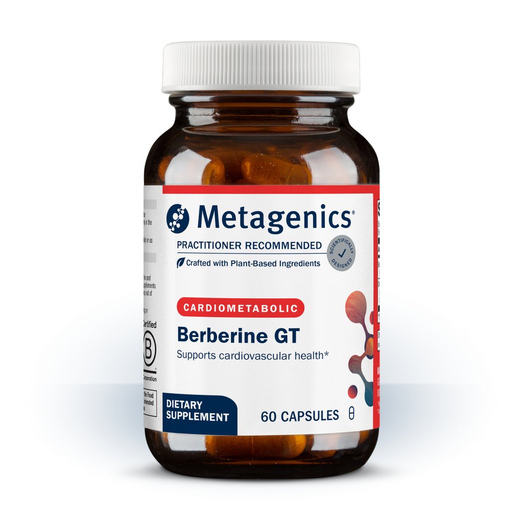 Metagenics Berberine GT dietary supplement bottle on a white background