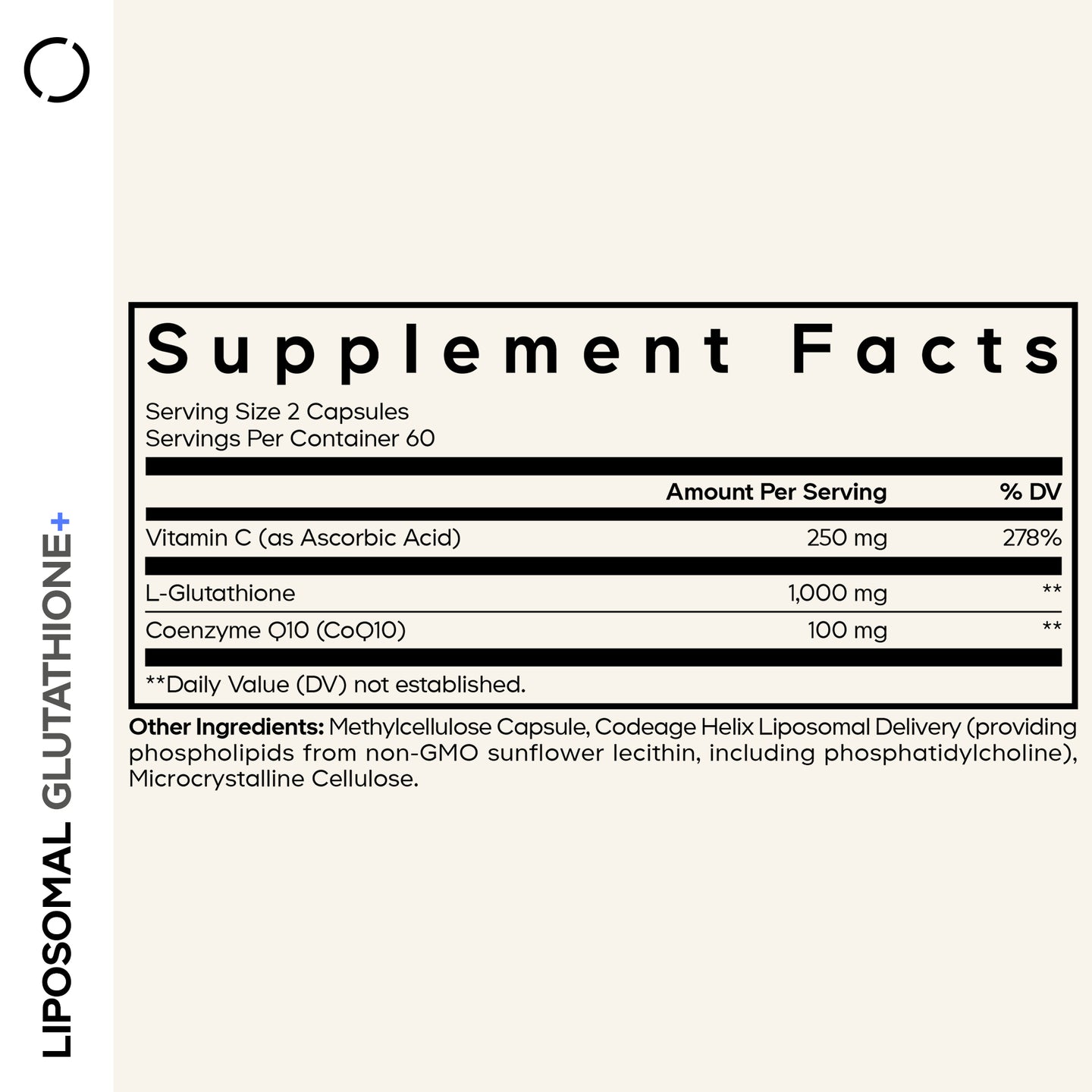 Supplement facts label for a product with vitamins and coenzymes on a white background.