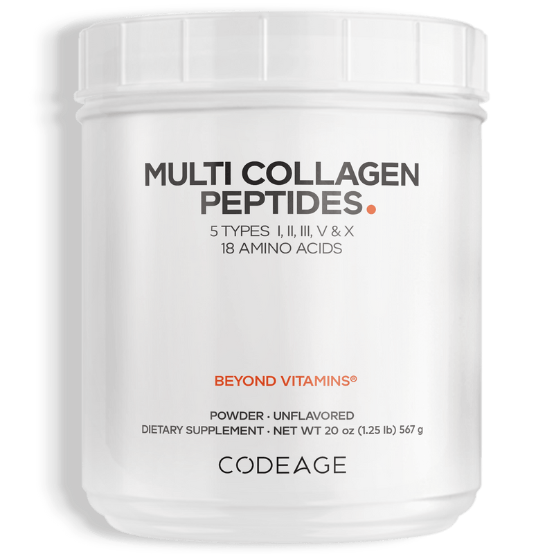 Container of Multi Collagen Peptides with branding on a white background