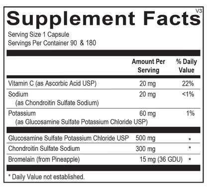 Supplement facts for a bottle of OrthoMolecular Products Chondro-Flx dietary supplement