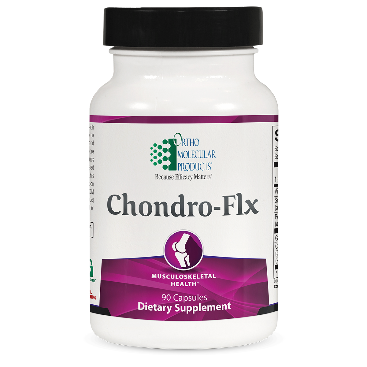 A bottle of OrthoMolecular Products Chondro-Flx dietary supplement with 90 capsules for joint health.