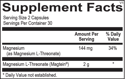 Supplement facts for a bottle of OrthoMolecular Products Magnesium Threonate dietary supplement 