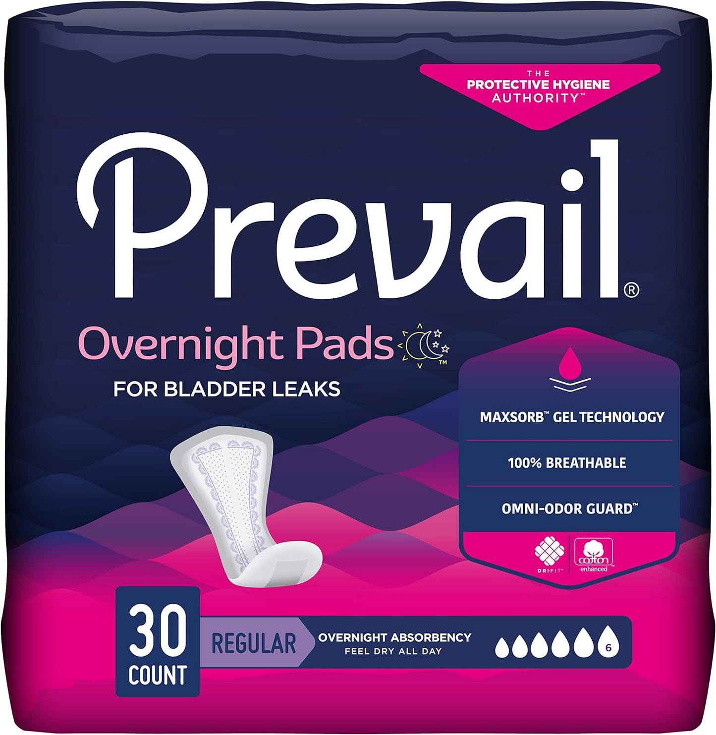 Bladder Control Pad Prevail® Daily Pads Overnight 16 Inch Length-Heavy Absorbency (PVX-120)