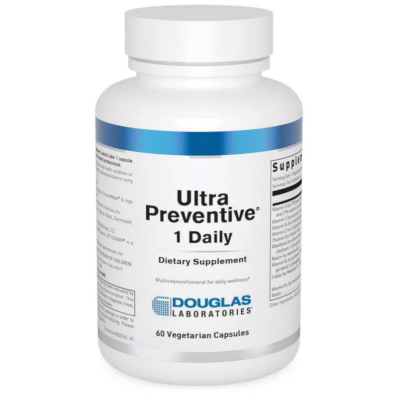 A bottle of Douglas Labs Ultra Preventive 1 Daily dietary supplement with 60 vegetarian capsules.