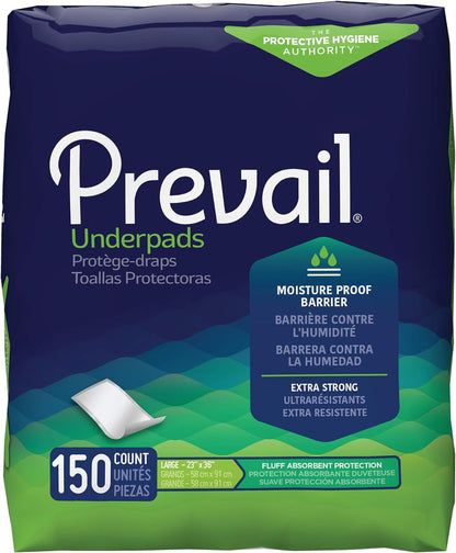 Prevail Fluff Underpads, Large, 150 Count, 25 x 36 Inch (UP-150)