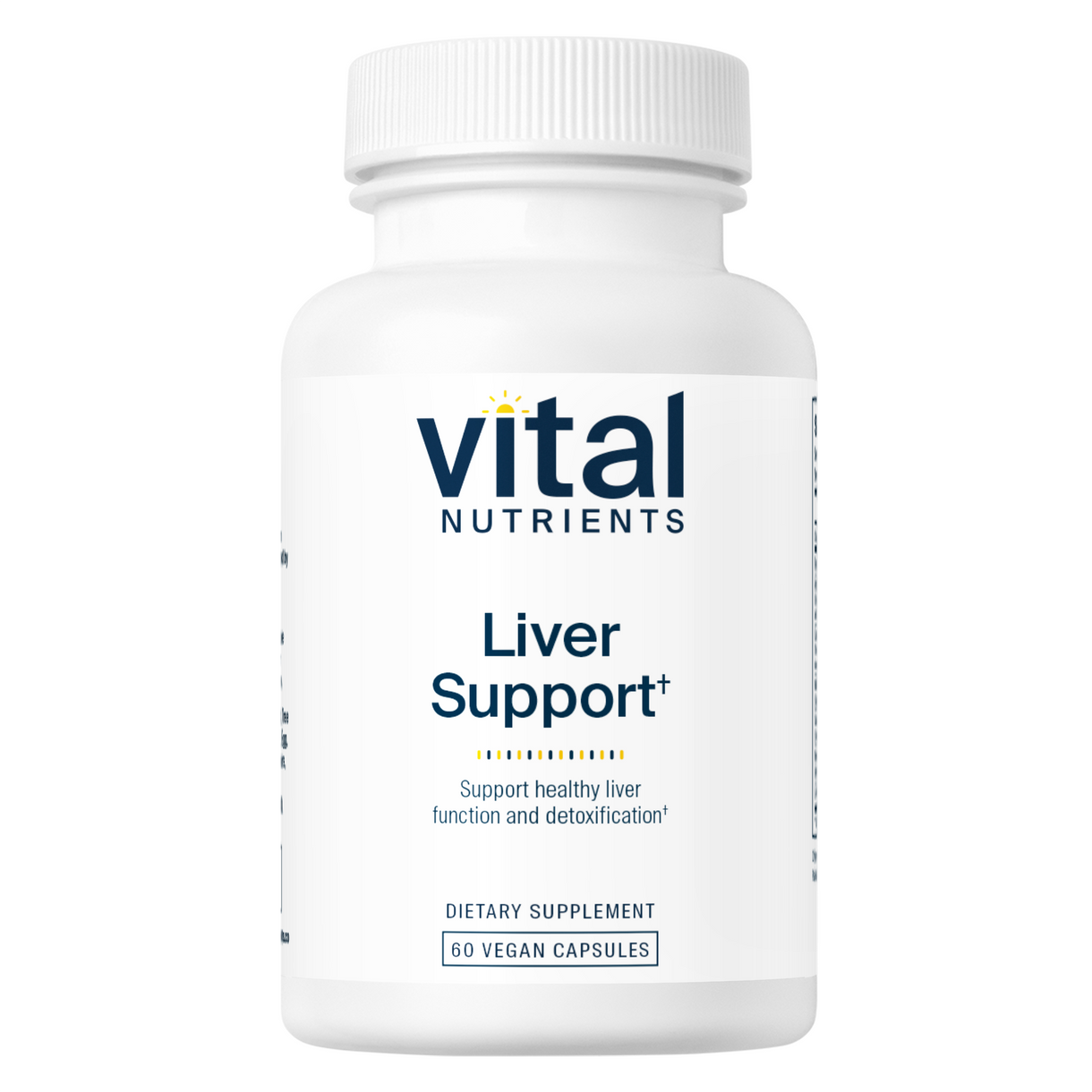 A bottle of Vital Nutrients Liver Support dietary supplement with 90 vegan capsules.
