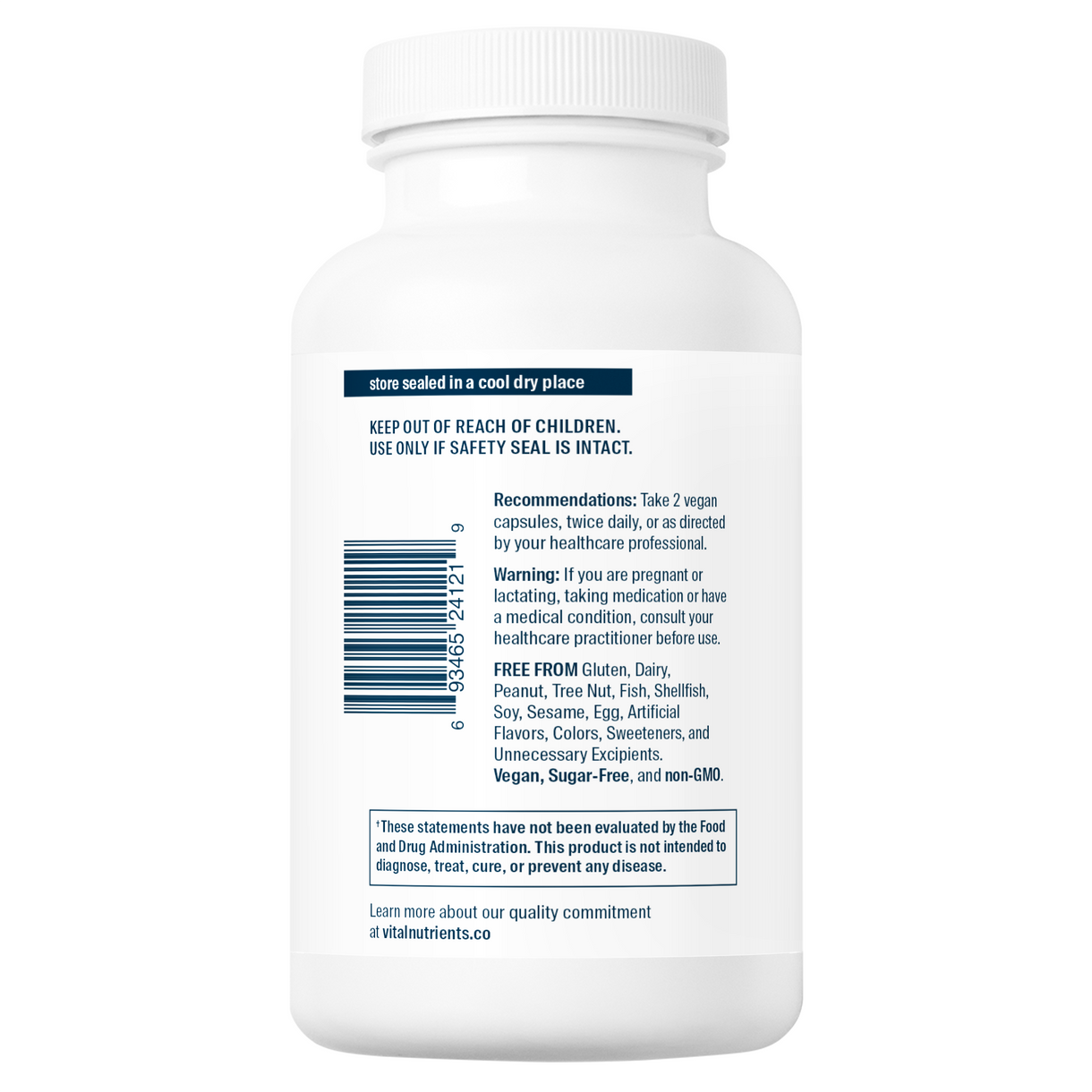 Vitamins supplement bottle with label on a white background