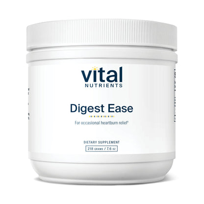 A white container of Vital Nutrients Digest Ease dietary supplement powder for occasional heartburn relief.