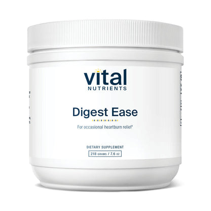 A white container of Vital Nutrients Digest Ease dietary supplement powder for occasional heartburn relief.