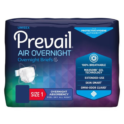Prevail Air Overnight Adult Briefs with Refastenable Tabs- Size 1 (NGX-012)