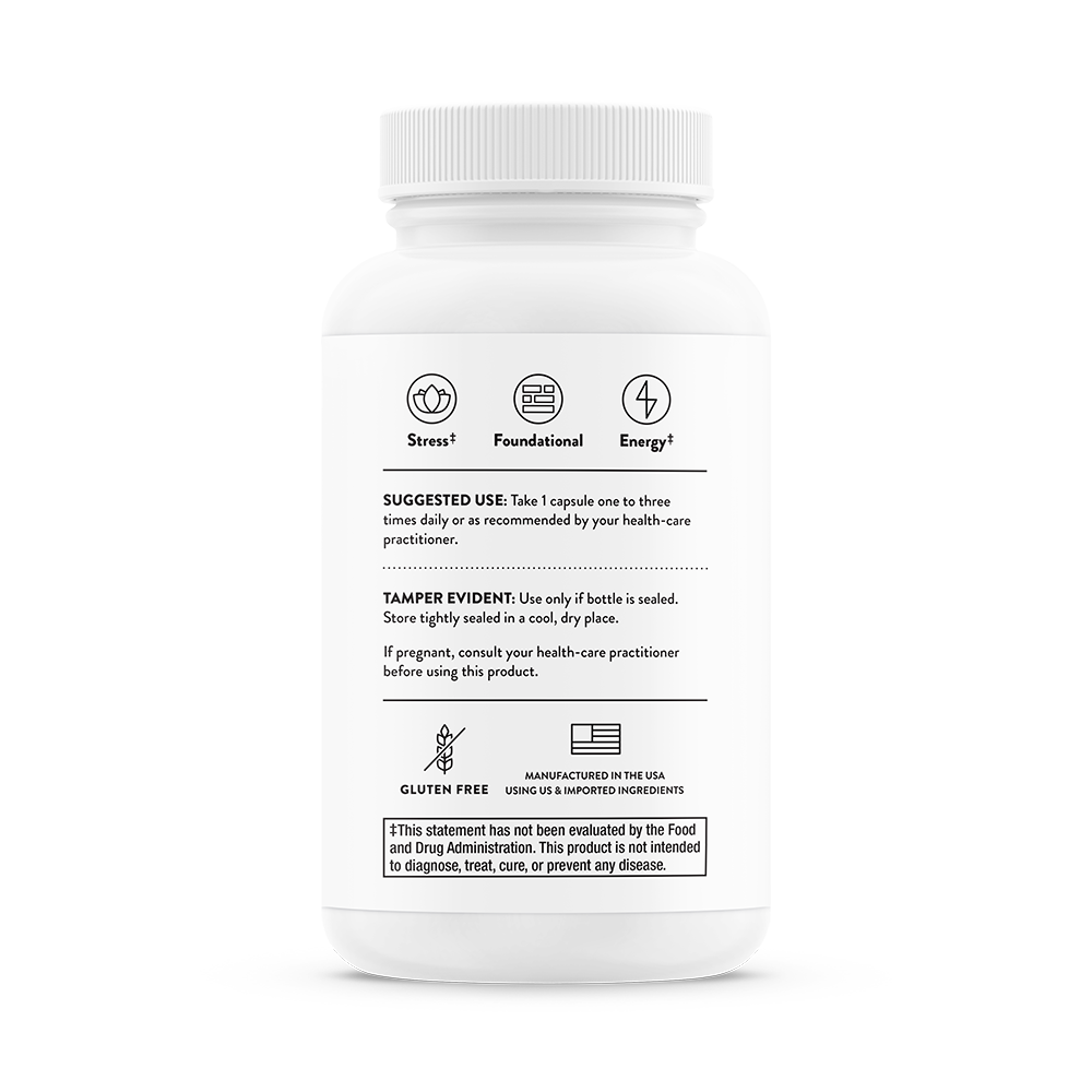 Suggested use for a bottle of Thorne Basic B Complex dietary supplement 