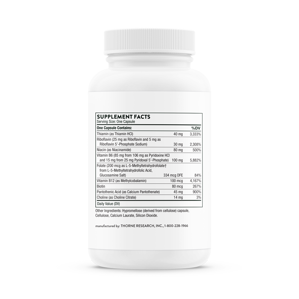 Supplement facts for a bottle of Thorne B-Complex #6 dietary supplement