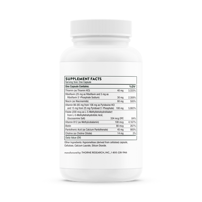 Supplement facts for a bottle of Thorne B-Complex #6 dietary supplement