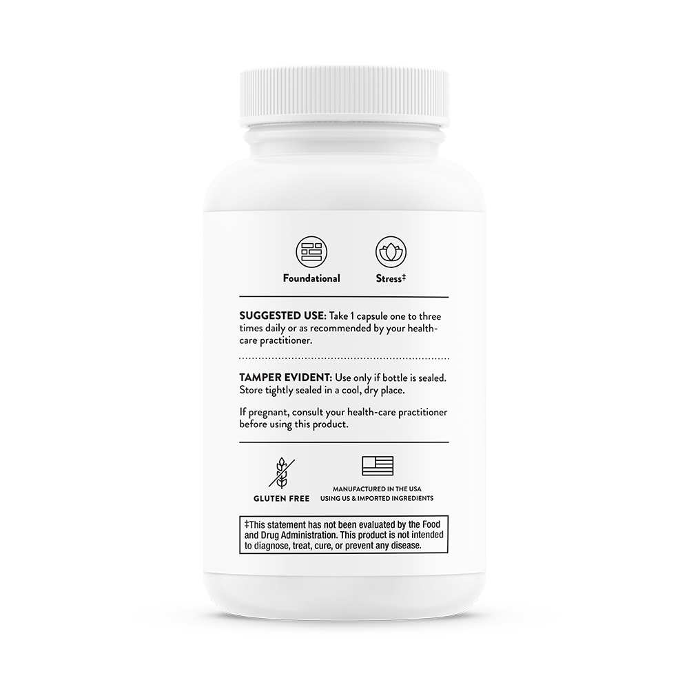 Suggested use for a bottle of Thorne Stress B-Complex dietary supplement