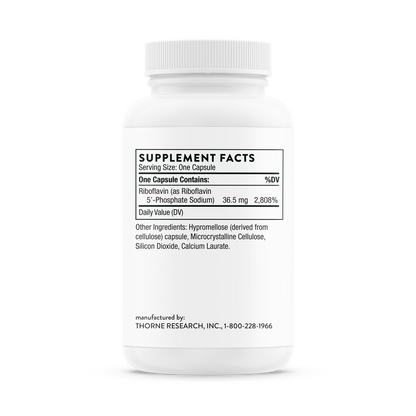 Supplement facts for a bottle of Thorne Riboflavin 5'-Phosphate dietary supplement