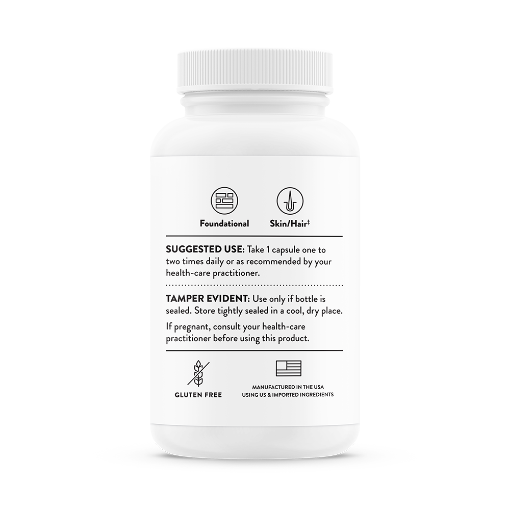 Suggested use for a  bottle of Thorne Biotin dietary supplement 