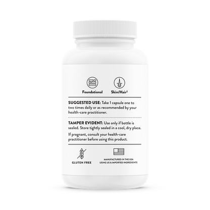 Suggested use for a  bottle of Thorne Biotin dietary supplement 
