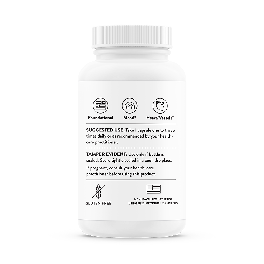 Suggested use for a bottle of Thorne 5-MTHF 1 mg dietary supplement 