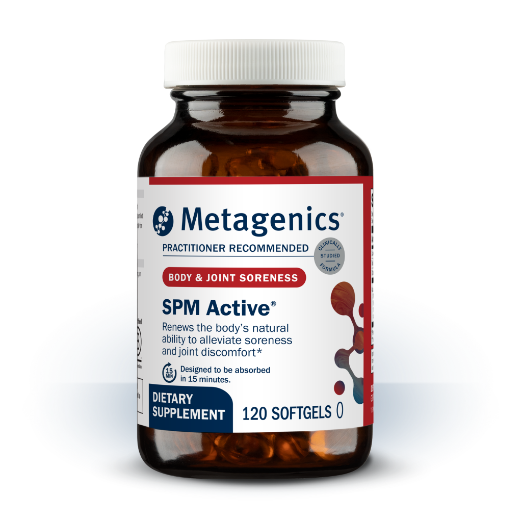 Metagenics SPM Active dietary supplement bottle on a white background