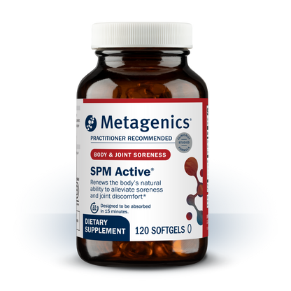 Metagenics SPM Active dietary supplement bottle on a white background
