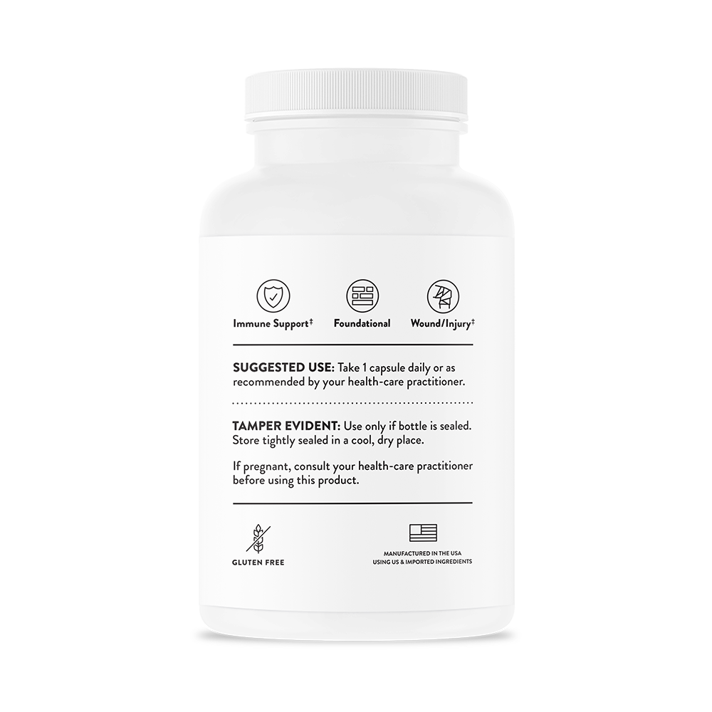 Suggested use for a bottle of Thorne Ascorbic Acid (Vitamin C)