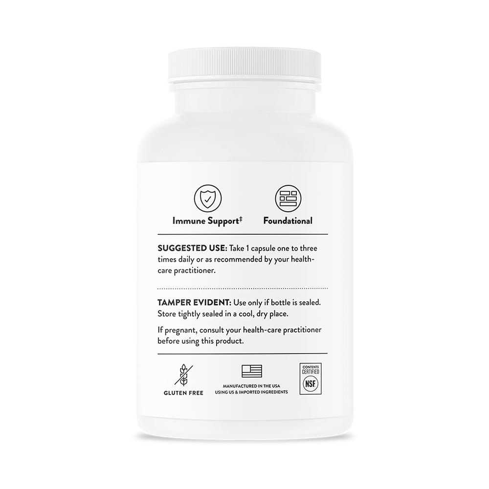 Suggested use for a bottle of Thorne Vitamin C dietary supplement 