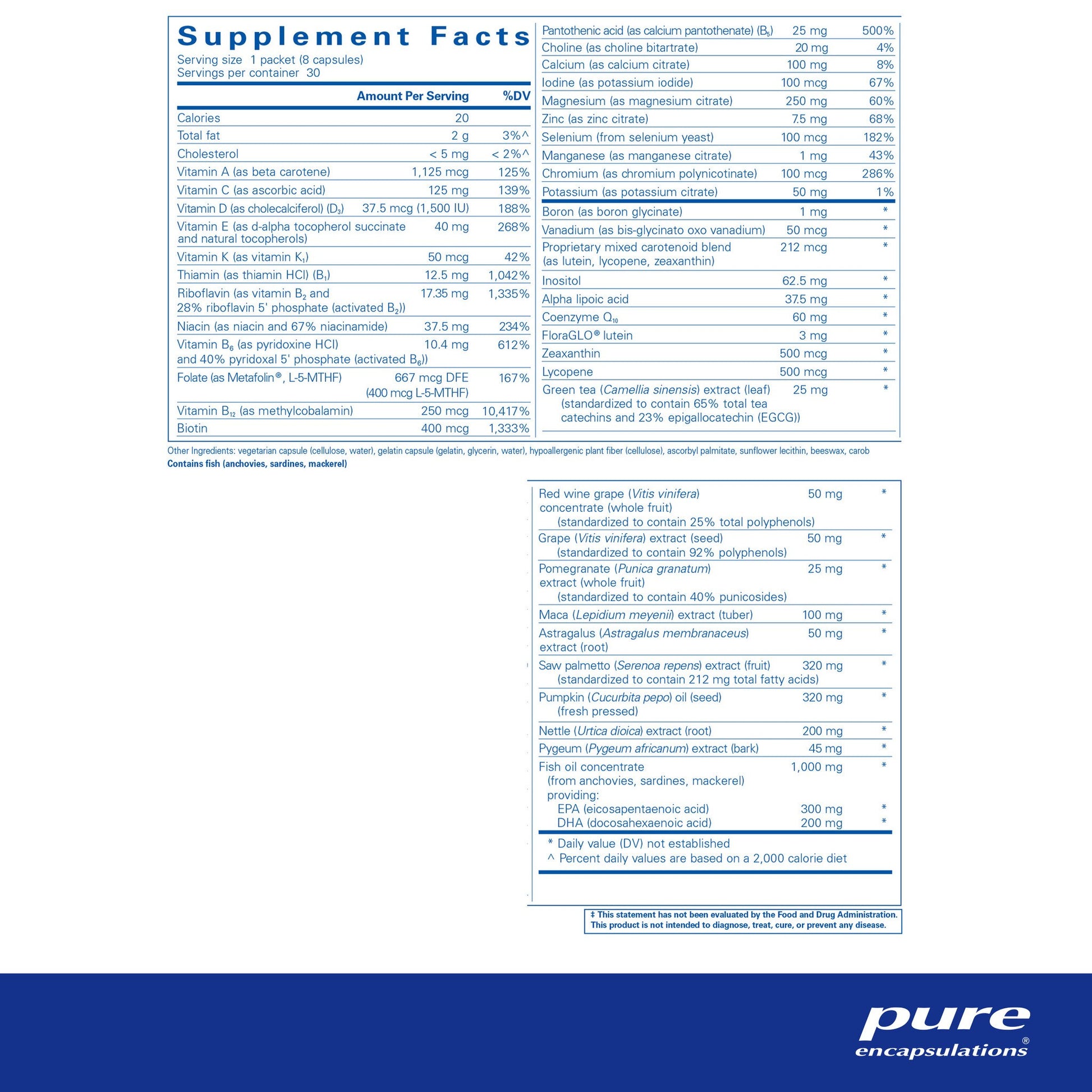 Supplement facts for Pure Encapsulations Men's Pure Pack