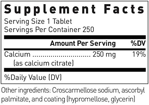 Supplement facts for a bottle of Douglas Labs Calcium Citrate dietary supplement