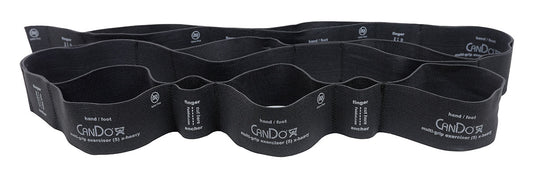 A CanDo Multi-Grip Exerciser, featuring black loops of different resistance levels for fitness workouts.