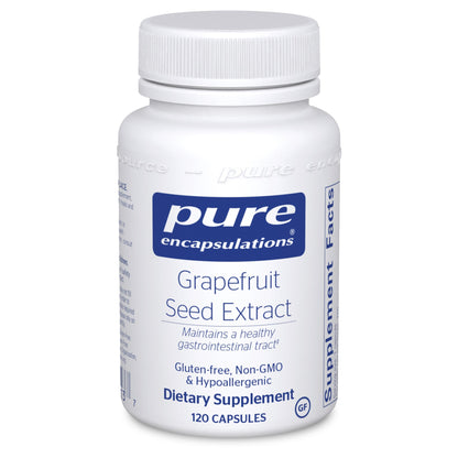 A bottle of Pure Encapsulations Grapefruit Seed Extract dietary supplement containing 120 capsules.