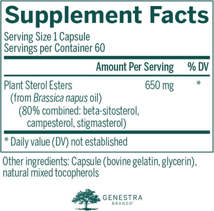 Supplement facts for a bottle of Genestra Brands Col-Sterol dietary supplement 