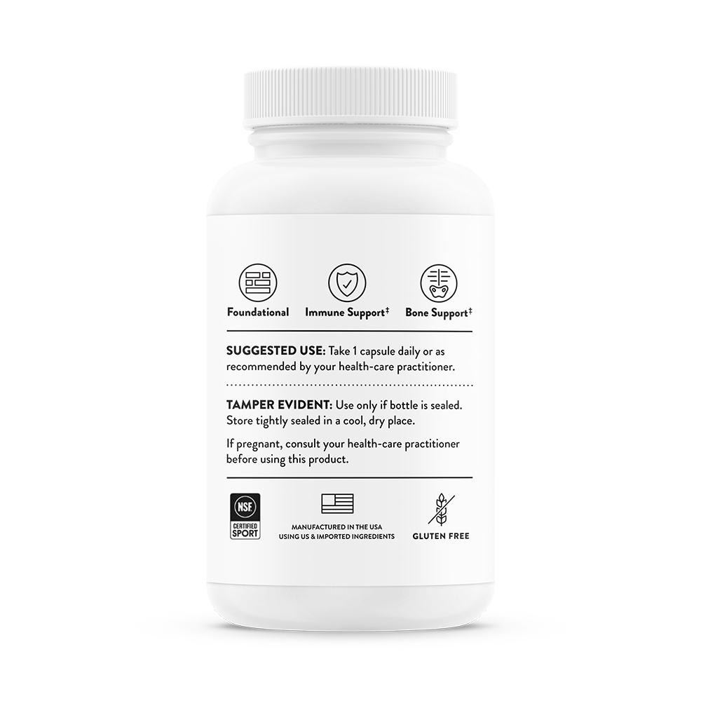 Suggested use for a  bottle of Thorne Vitamin D-5000 dietary supplement 