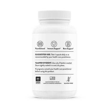 Suggested use for a  bottle of Thorne Vitamin D-5000 dietary supplement 