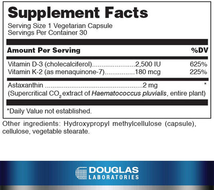 Supplement facts a bottle of Douglas Labs K2-D3 with Astaxanthin